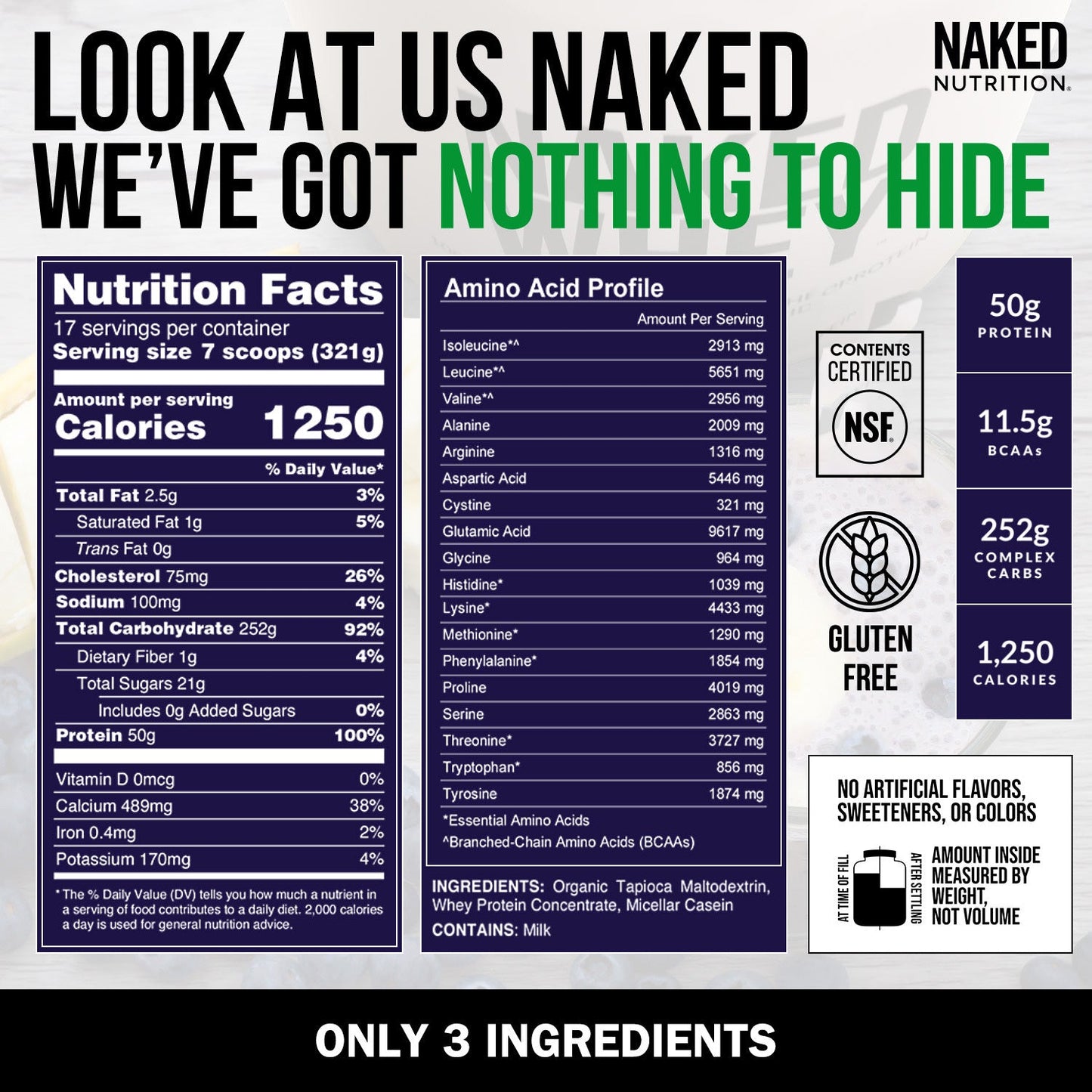 Mass Gainer Protein Supplement - Unflavored 12LB for Convenient High - Calorie Nutrition Shakes