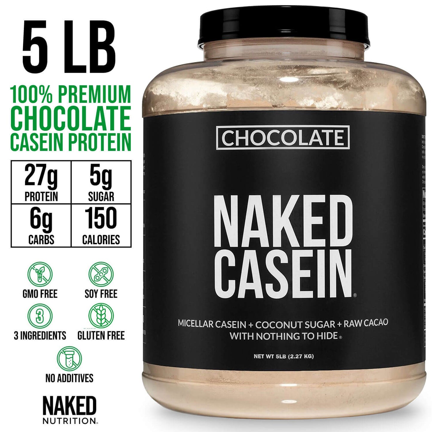 Chocolate Casein Protein Powder - 5LB - Chocolate for Smooth Everyday Protein Shakes
