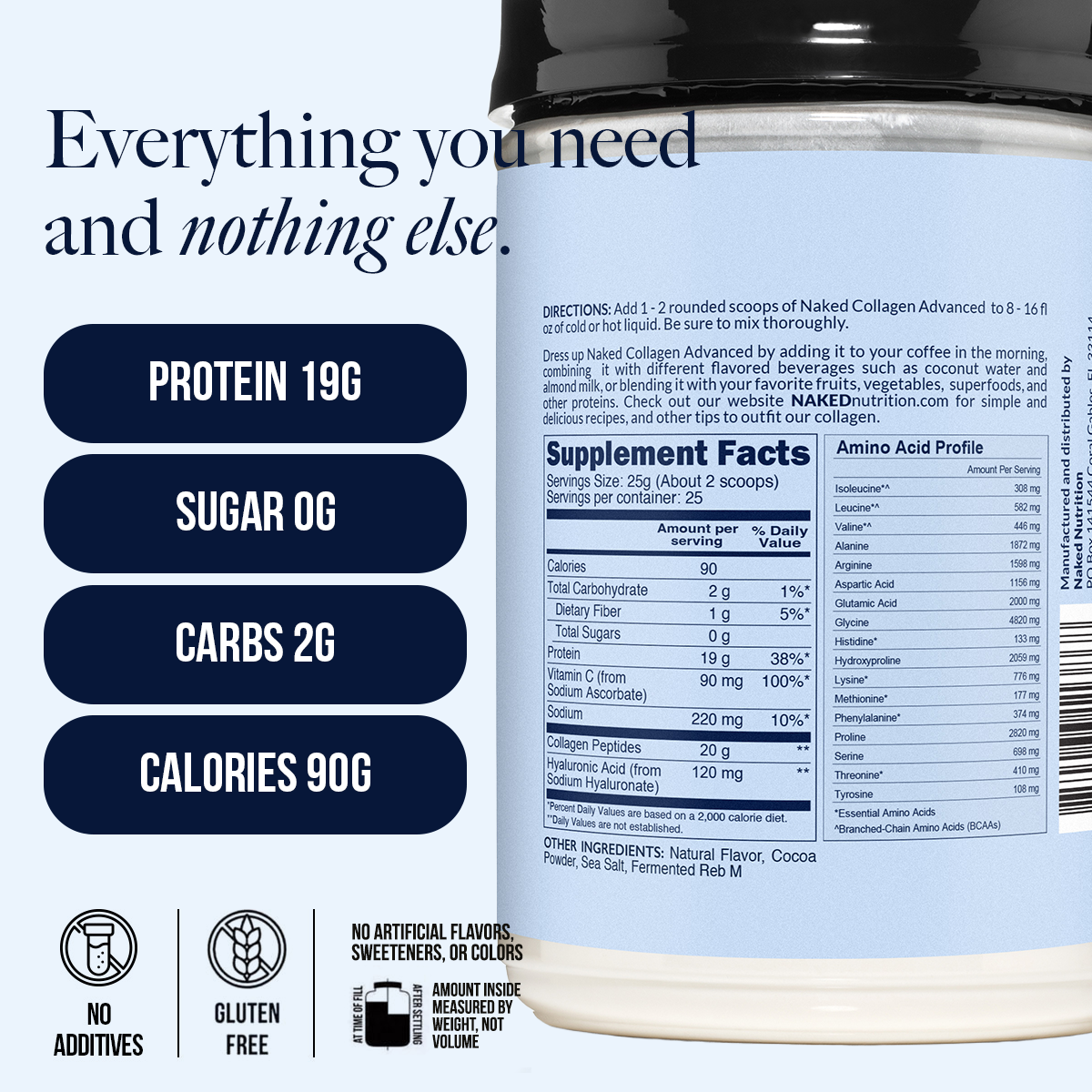 Chocolate Collagen Peptides with Hyaluronic Acid - Chocolate Advanced Collagen Peptides for Easy Everyday Collagen Mixing