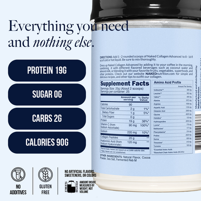 Chocolate Collagen Peptides with Hyaluronic Acid - Chocolate Advanced Collagen Peptides for Easy Everyday Collagen Mixing
