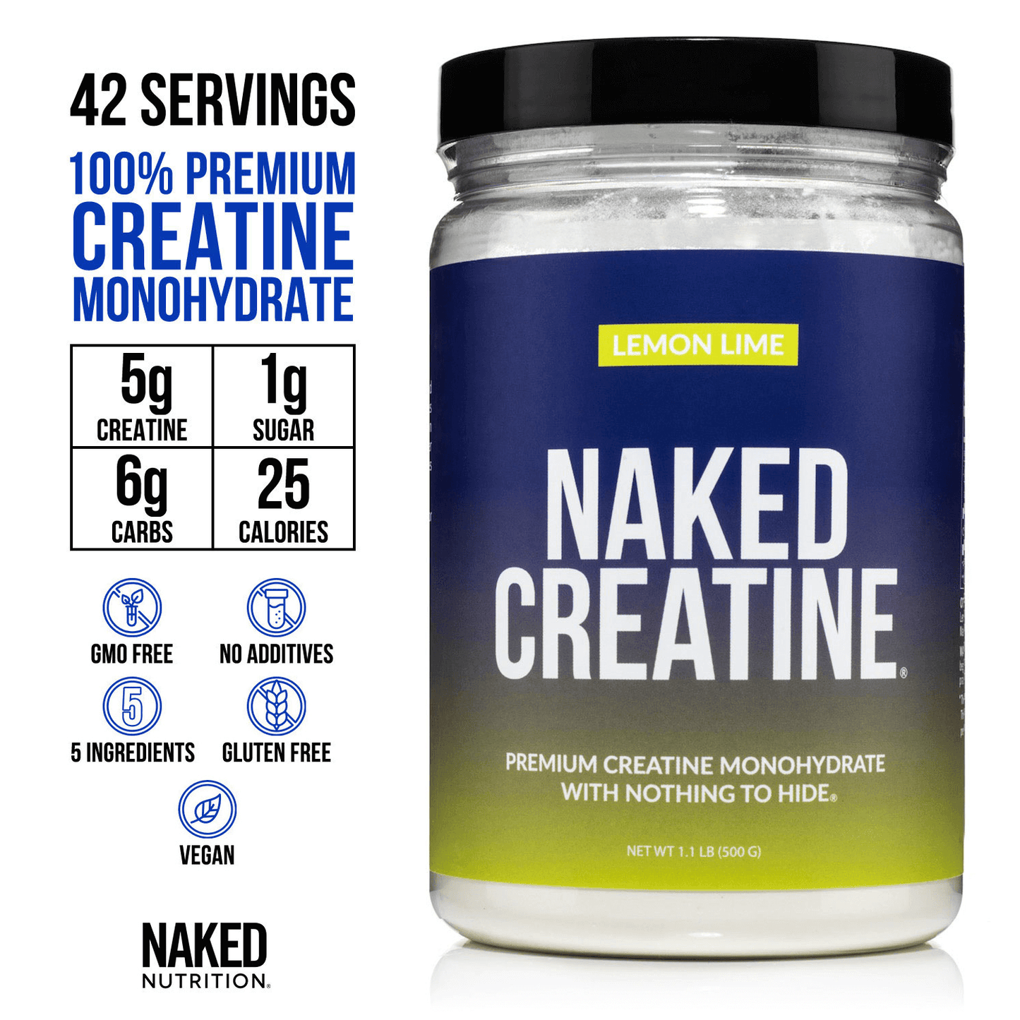 Lemon Lime Creatine Monohydrate Powder - Lemon Lime for Easy Workout Drink Mixing