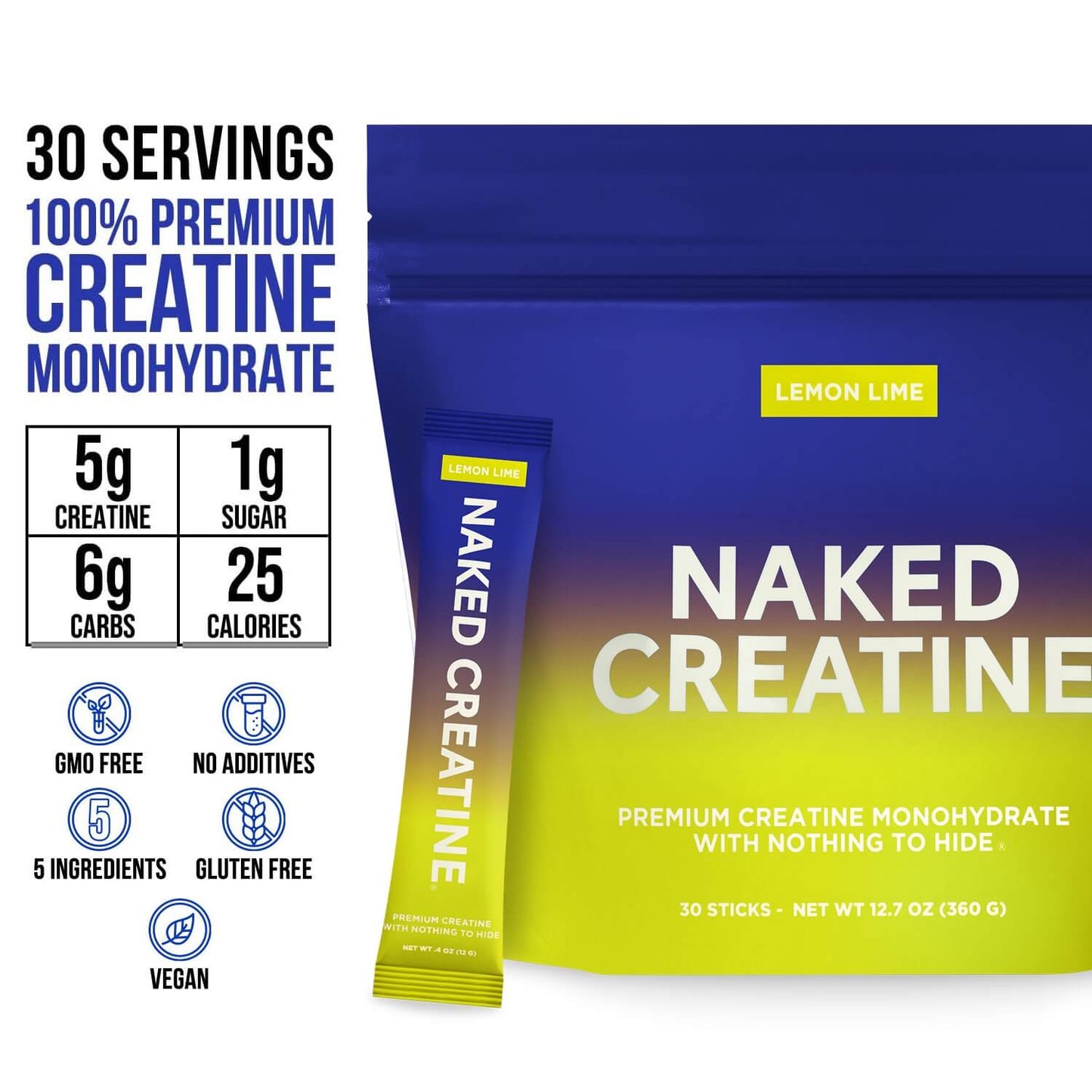 Lemon Lime Creatine Travel Packs - Lemon Lime Sticks for Easy Workout Drink Mixing