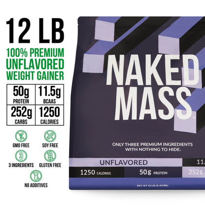 Mass Gainer Protein Supplement - Unflavored 12LB for Convenient High - Calorie Nutrition Shakes