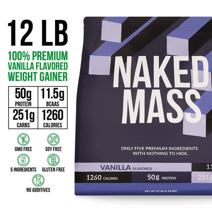 Vanilla Mass Gainer Protein Supplement - Vanilla 12LB for Convenient High - Calorie Nutrition Shakes