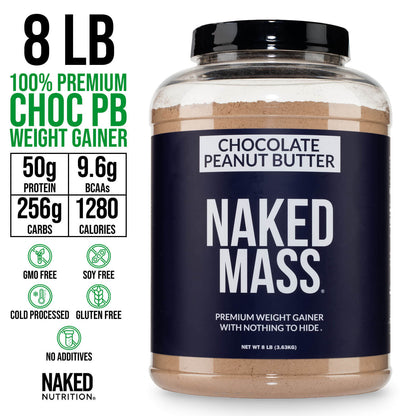 Chocolate Peanut Butter Mass Gainer Protein Supplement - Chocolate PB for Convenient High - Calorie Nutrition Shakes