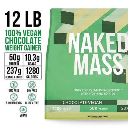 Chocolate Vegan Mass Gainer Supplement - Chocolate (Vegan) 12LB for Convenient High - Calorie Nutrition Shakes