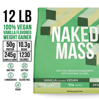 Vanilla Vegan Mass Gainer Supplement - Vanilla (Vegan) 12LB for Convenient High - Calorie Nutrition Shakes