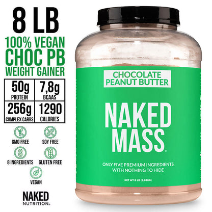 Chocolate Peanut Butter Vegan Mass Gainer Supplement - Chocolate PB (Vegan) for Convenient High - Calorie Nutrition Shakes
