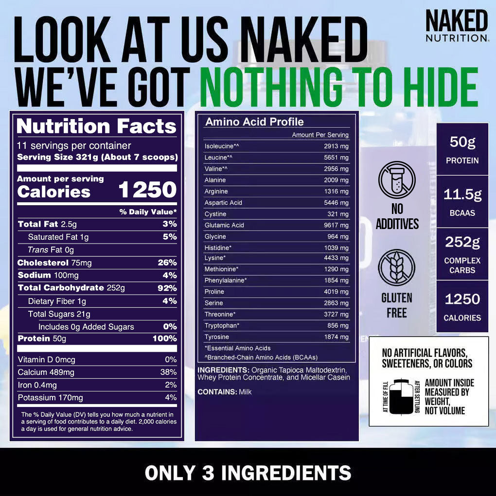 Mass Gainer Protein Supplement - Unflavored for Convenient High - Calorie Nutrition Shakes