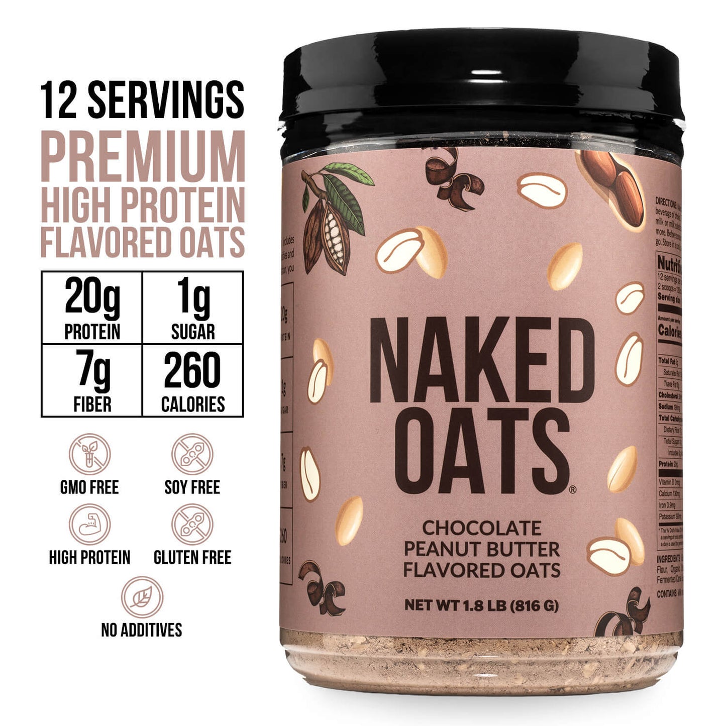 Chocolate Peanut Butter Protein Oats - Chocolate Peanut Butter for Easy Protein Breakfast Bowls