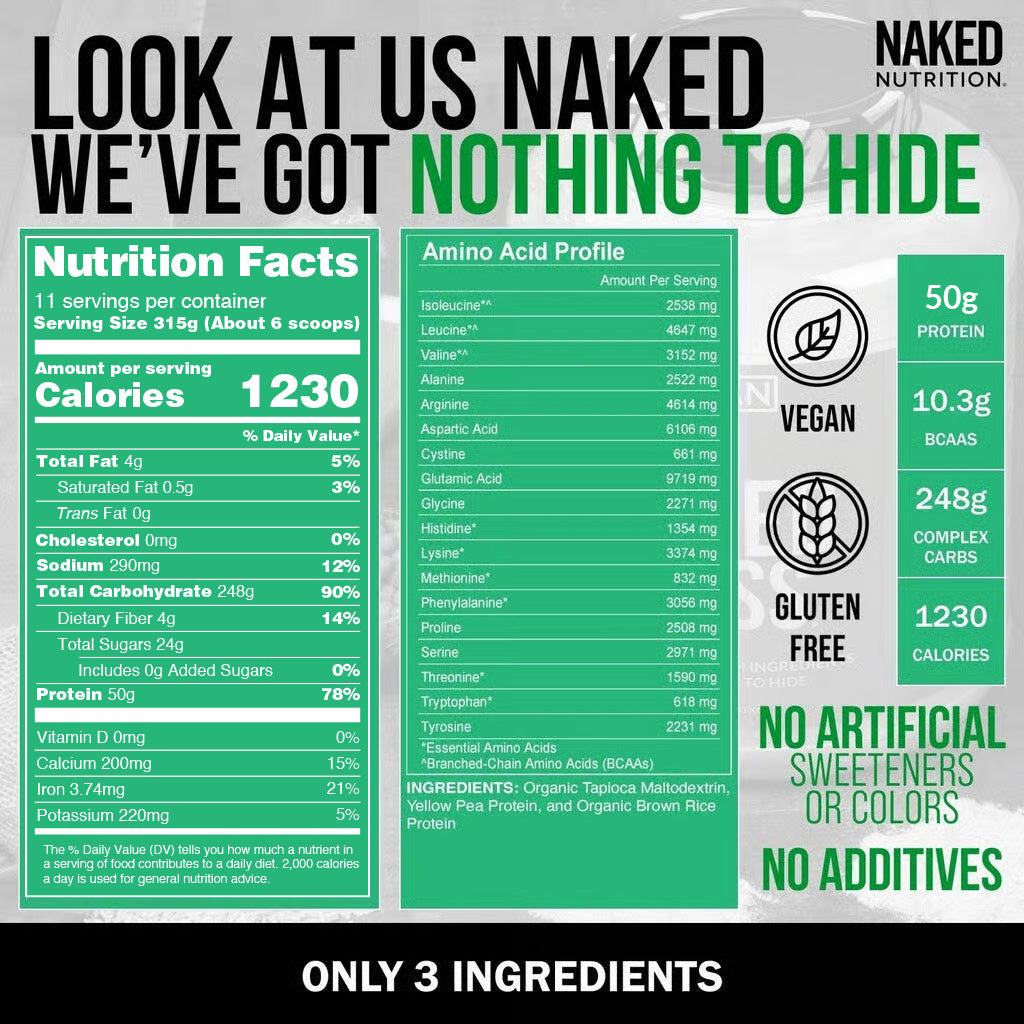 Vegan Mass Gainer Supplement - Unflavored (Vegan) for Convenient High - Calorie Nutrition Shakes